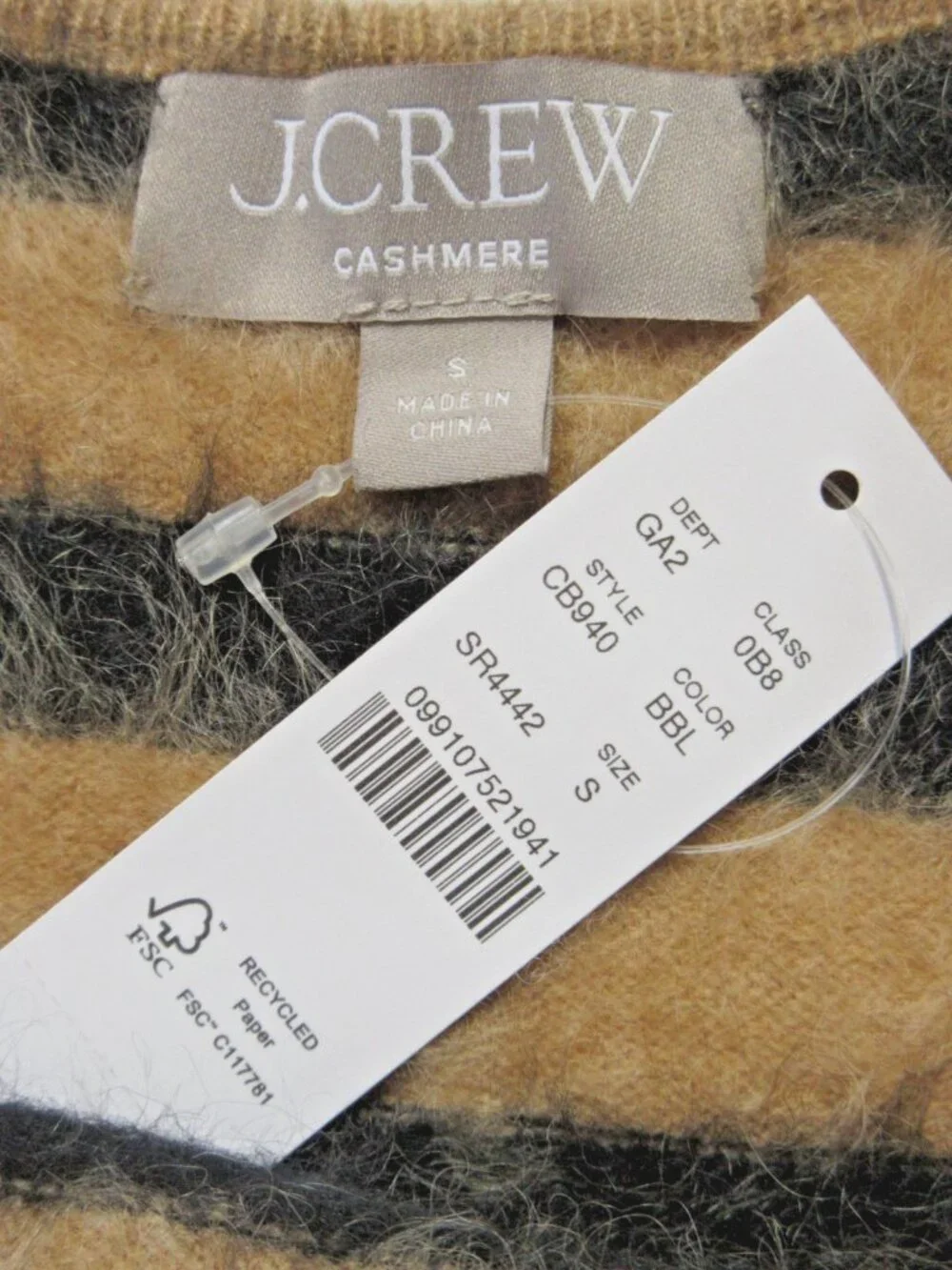 NWT J.Crew Brushed Cashmere Cropped Camisole Sweater in Stripe S